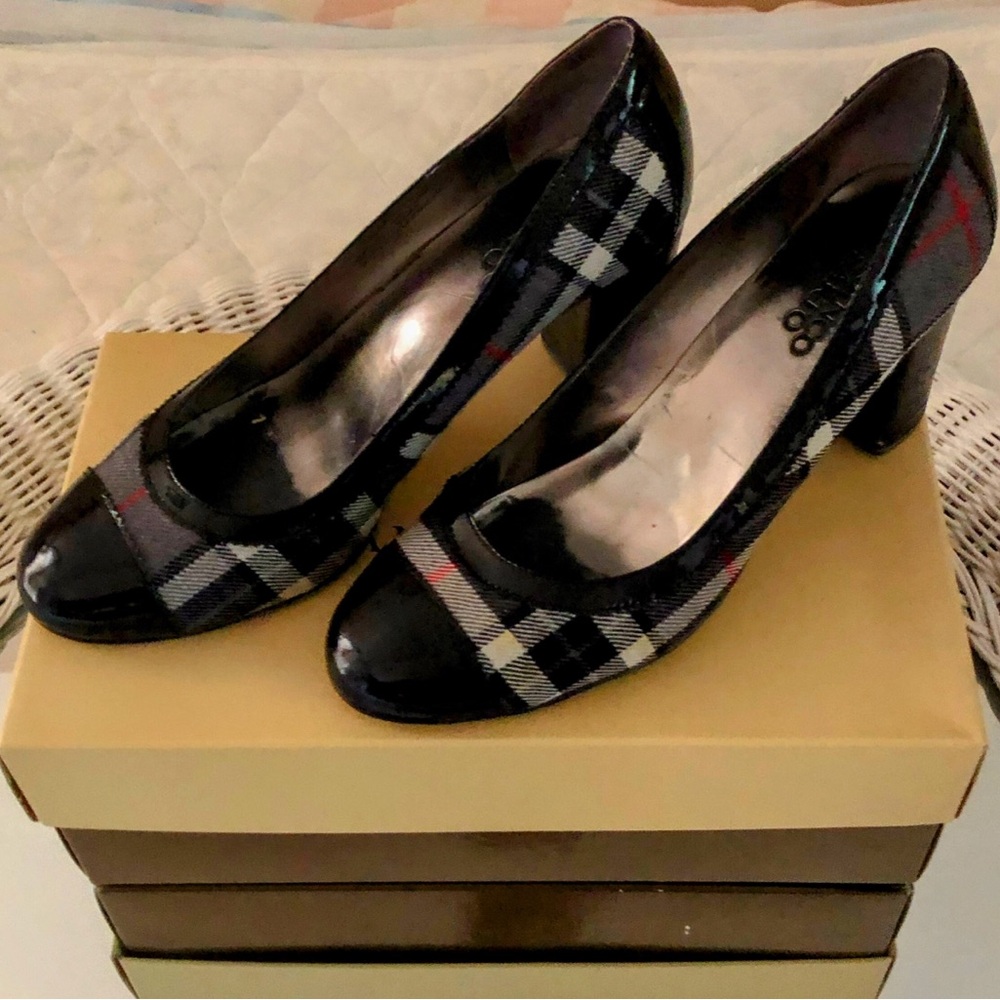 Franco Sarto Black and Gray Plaid Heels
